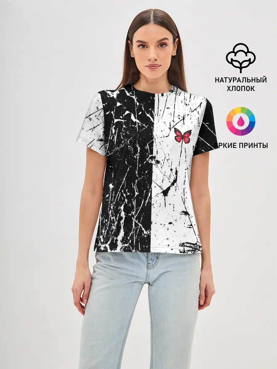 Женская базовая футболка / ЧБ ГРАНЖ | RED BUTTERFLY