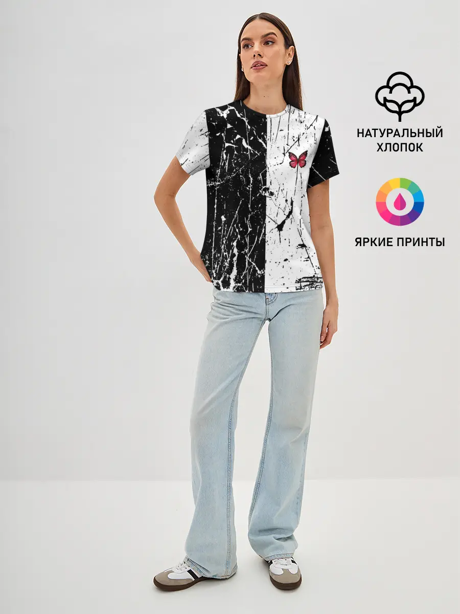 Женская базовая футболка / ЧБ ГРАНЖ | RED BUTTERFLY