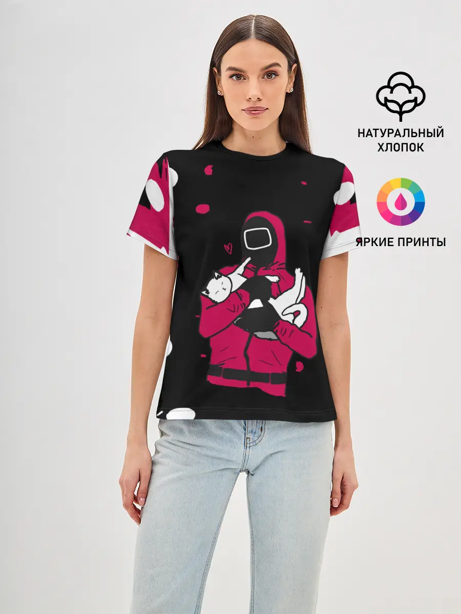 Женская базовая футболка / Игра в кальмара x Кот,