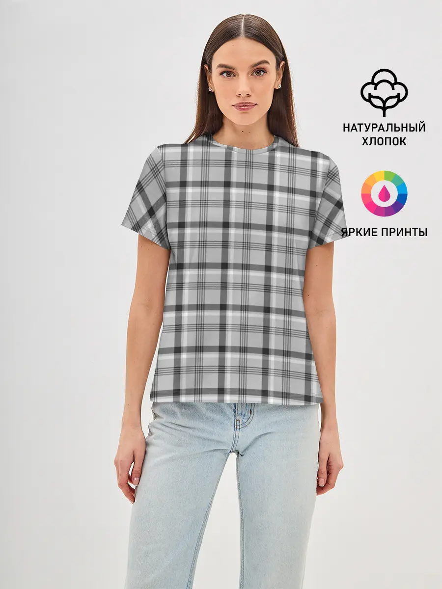 Женская базовая футболка / Черная клеточка