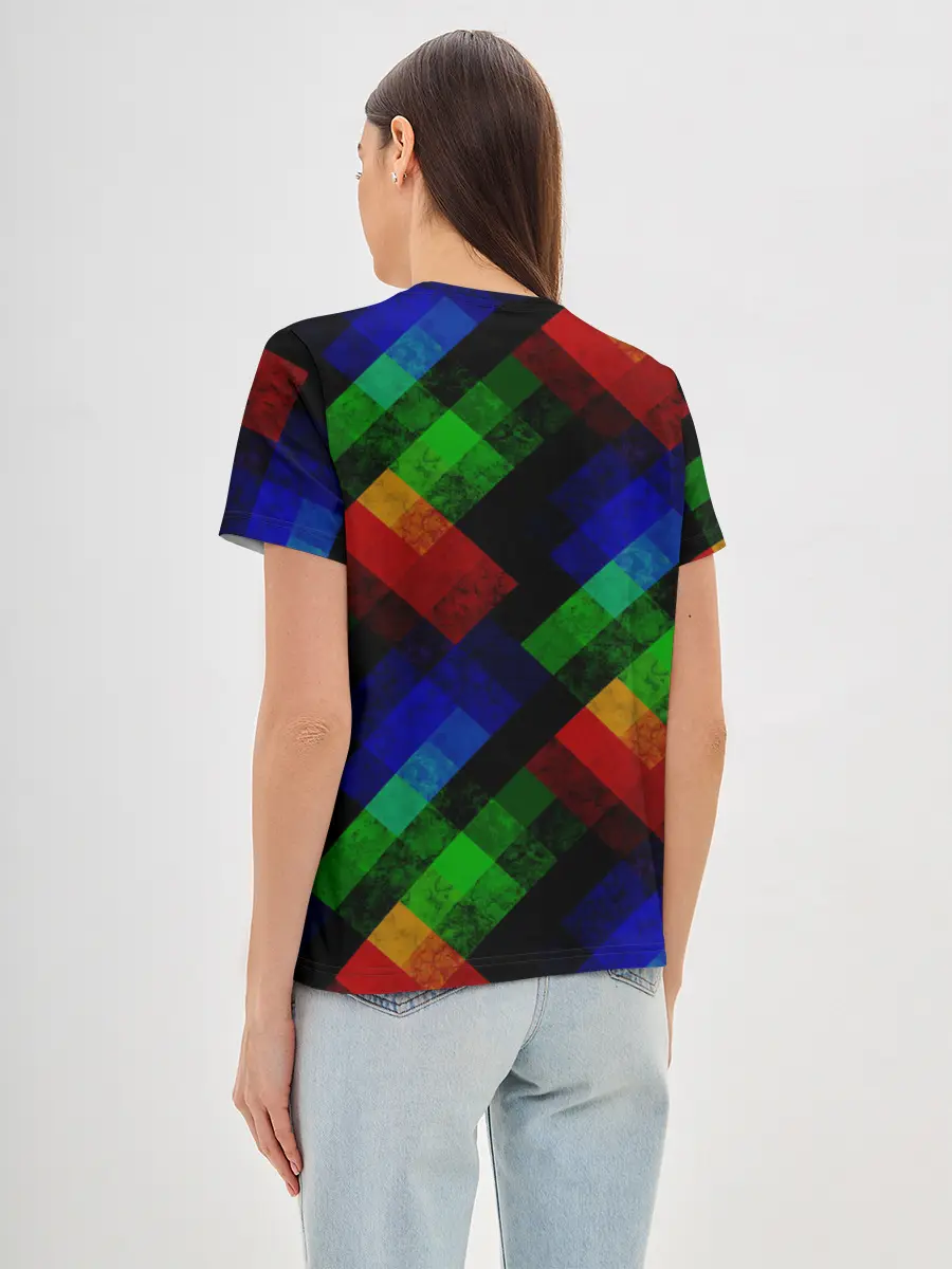 Женская базовая футболка / Разноцветный мраморный узор