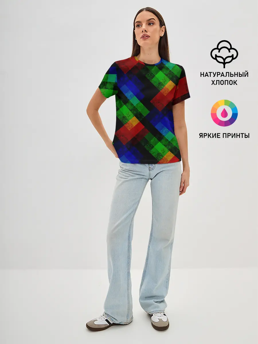 Женская базовая футболка / Разноцветный мраморный узор