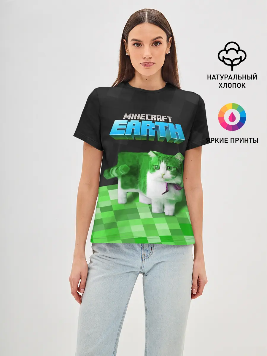 Женская базовая футболка / Minecraft EARTH - Котик