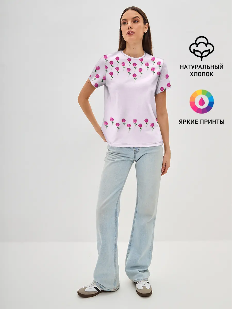 Женская базовая футболка / розовые цветы | pink flowers