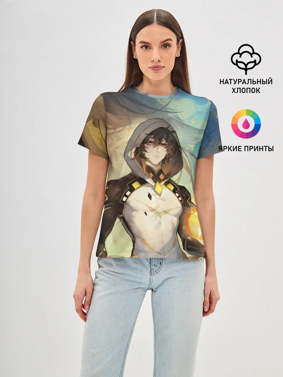 Женская базовая футболка / Чжун Ли, Zhongli, Genshin Impact