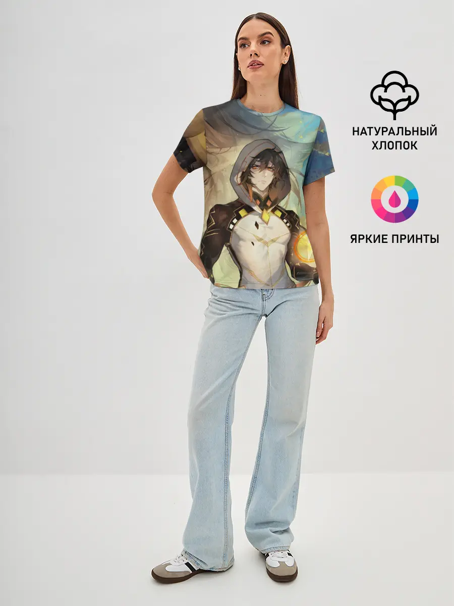 Женская базовая футболка / Чжун Ли, Zhongli, Genshin Impact