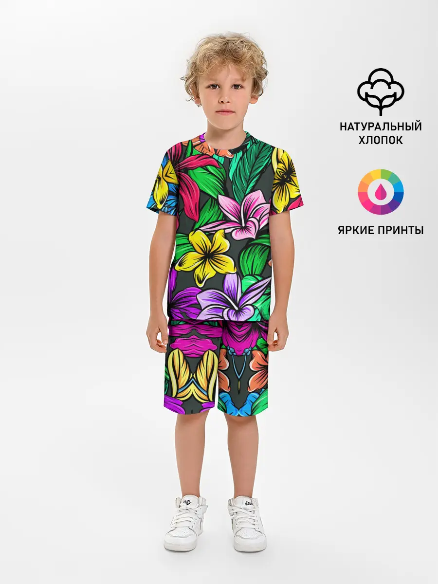 Детская пижама с шортами / Цветочный фон | Пляжная