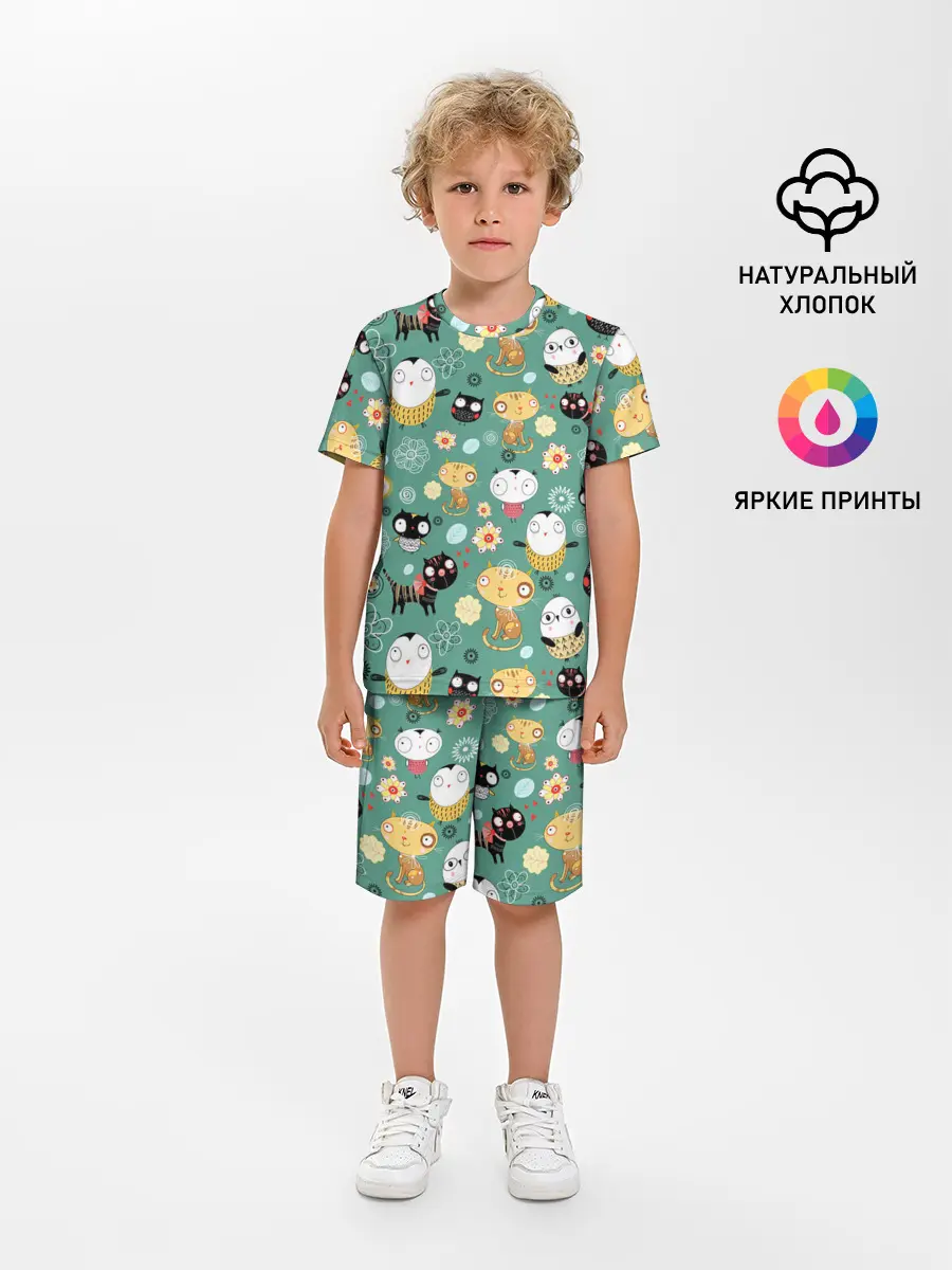 Детская пижама с шортами / Совы и котики