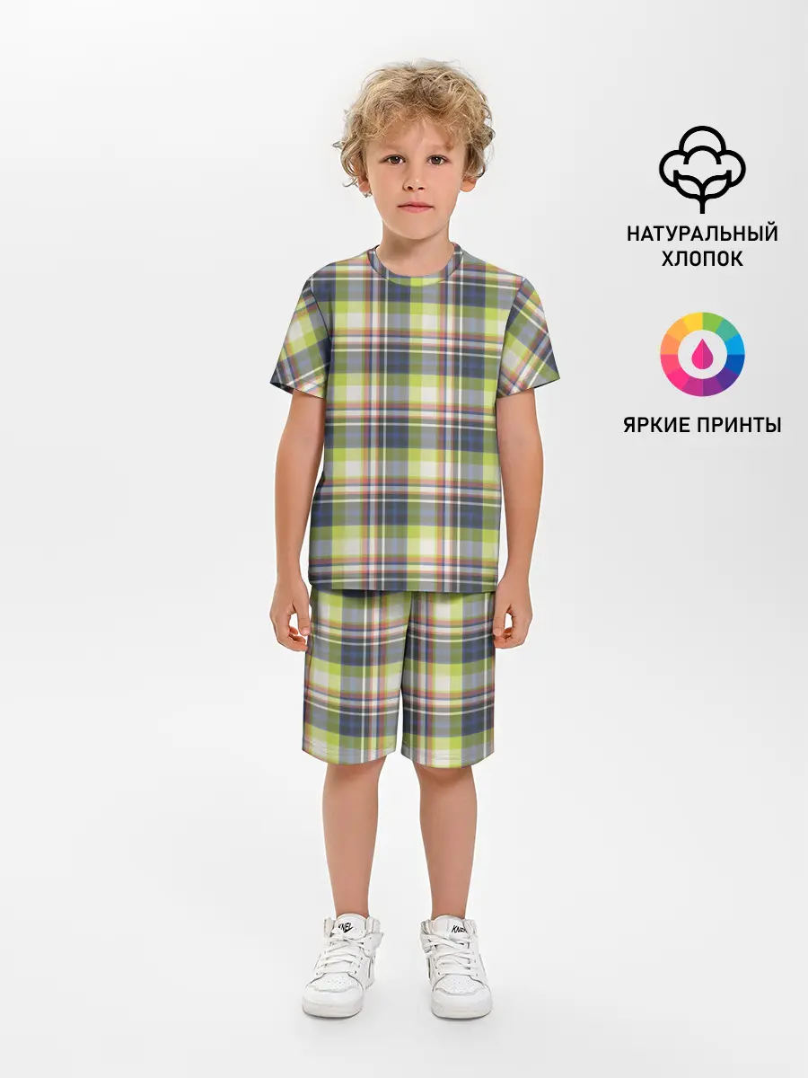 Детская пижама с шортами / Текстура в клетку