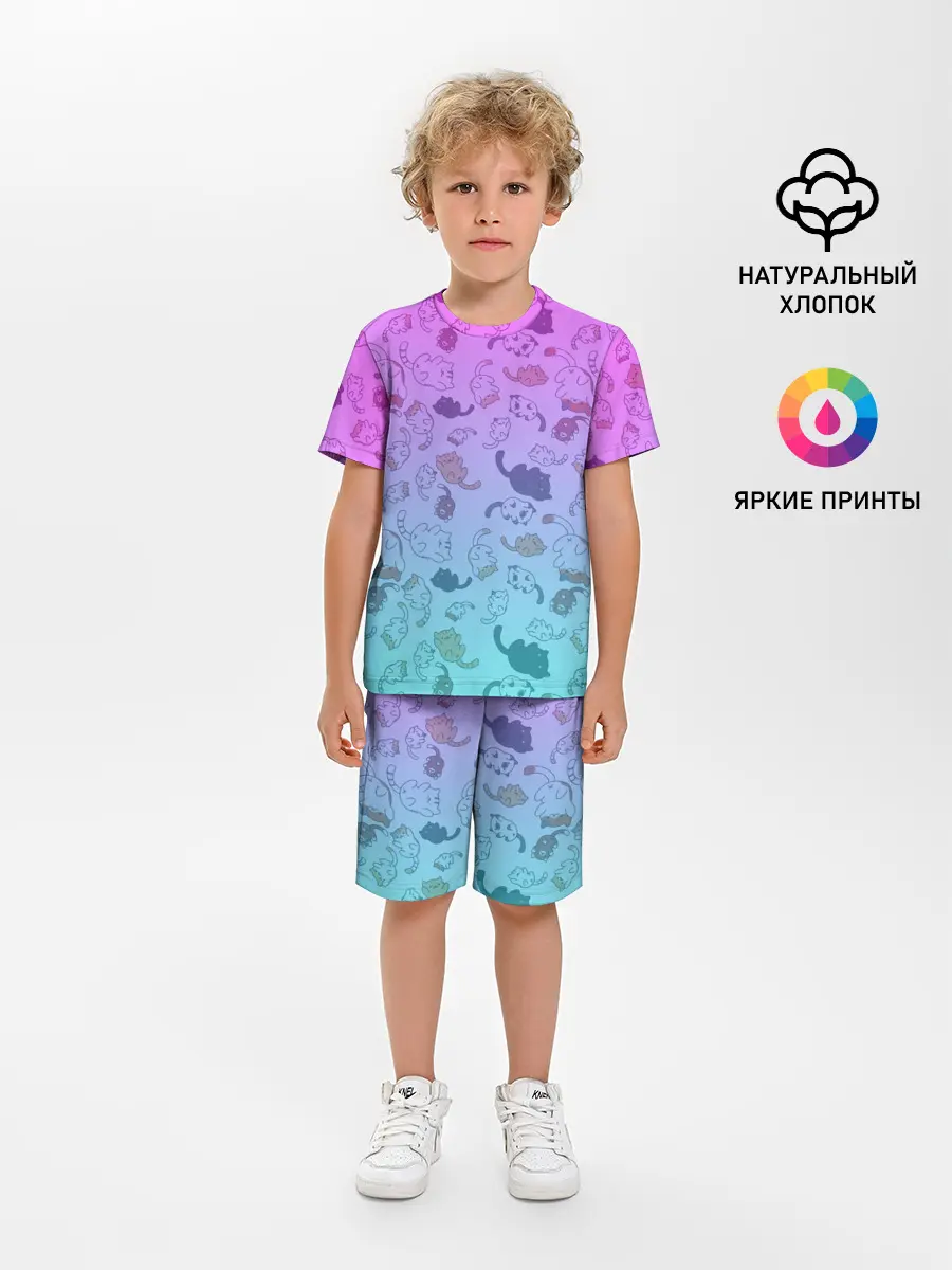 Детская пижама с шортами / Котики в полете