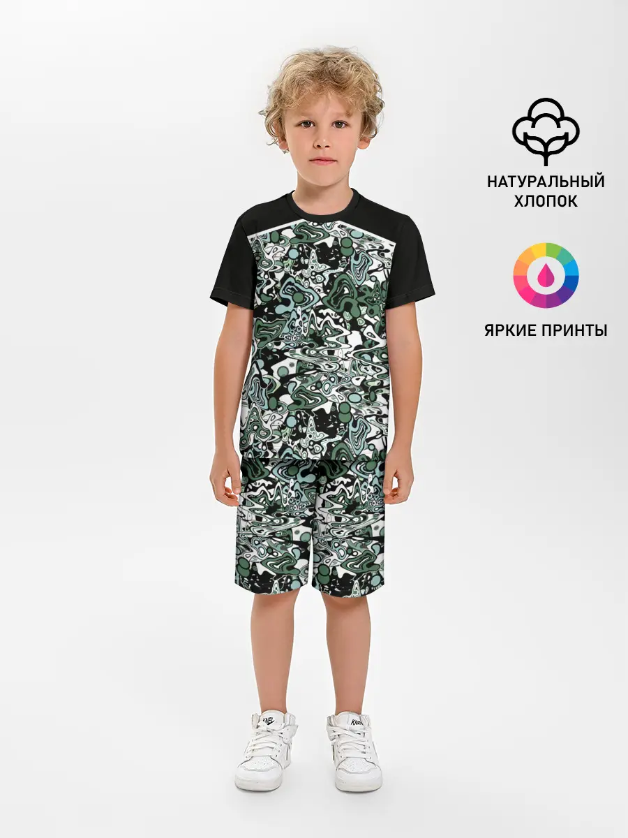 Детская пижама с шортами / Черно-зеленые каракули