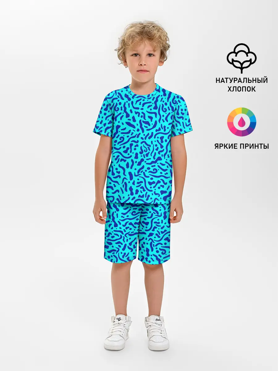 Детская пижама с шортами / Неоновые синие узоры