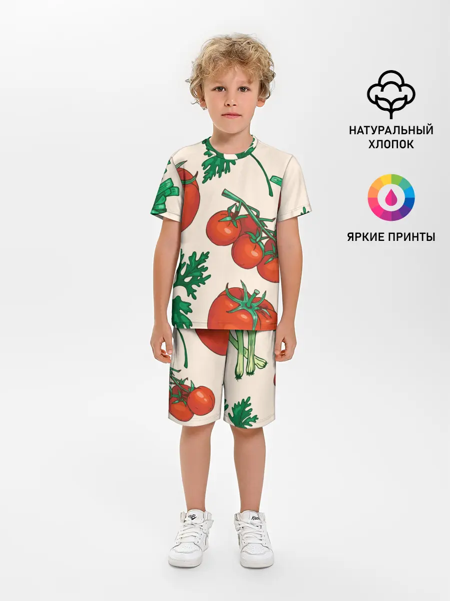 Детская пижама с шортами / Летние овощи