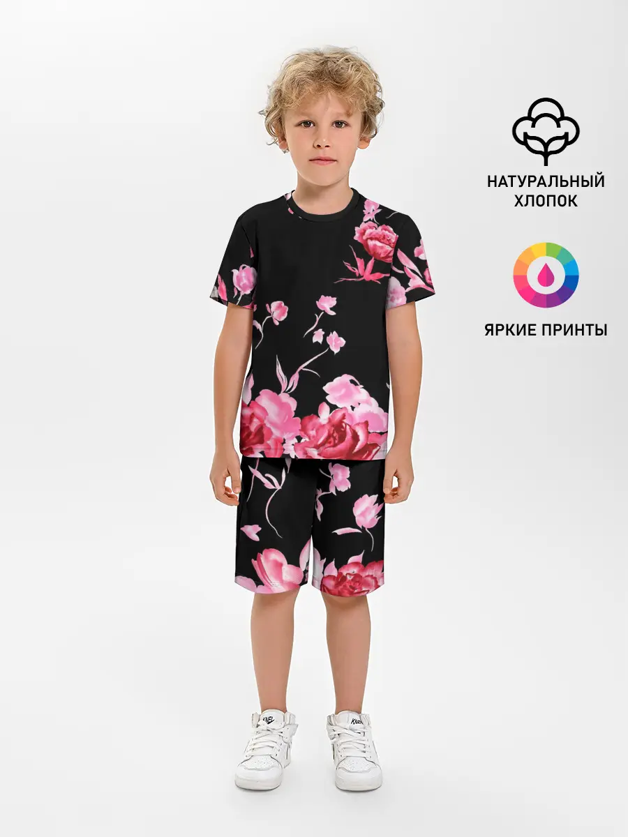 Детская пижама с шортами / Яркие розы