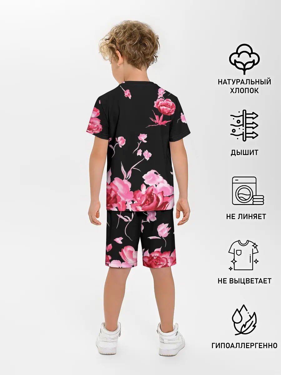 Детская пижама с шортами / Яркие розы