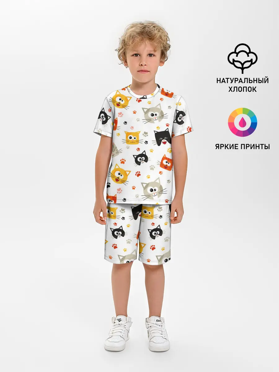 Детская пижама с шортами / Котики с лапками