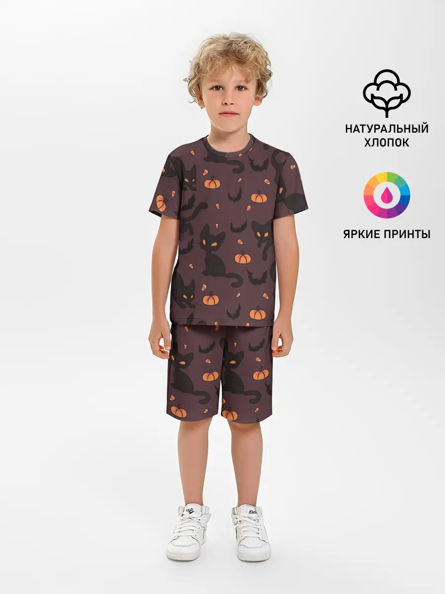 Детская пижама с шортами / Хэллоуиновский кот