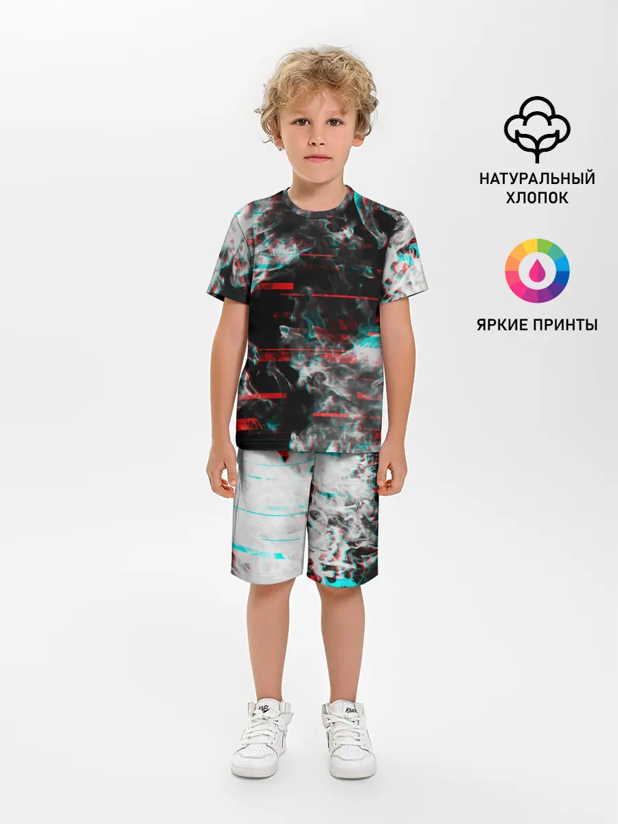 Детская пижама с шортами / White flame glitch
