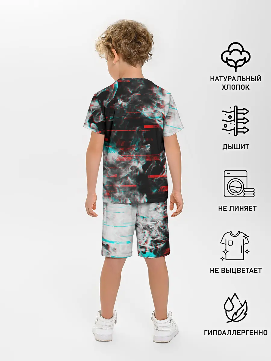 Детская пижама с шортами / White flame glitch