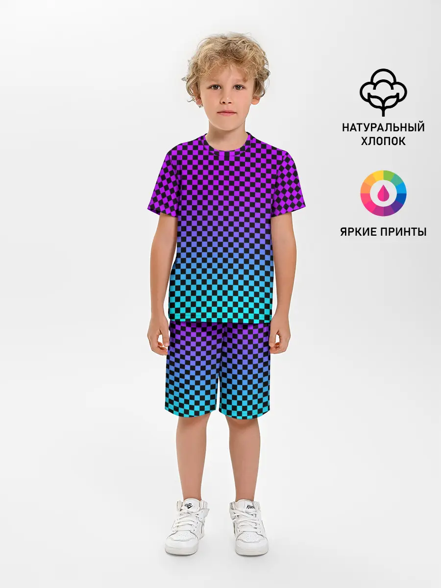 Детская пижама с шортами / НЕОНОВАЯ ШАХМАТКА