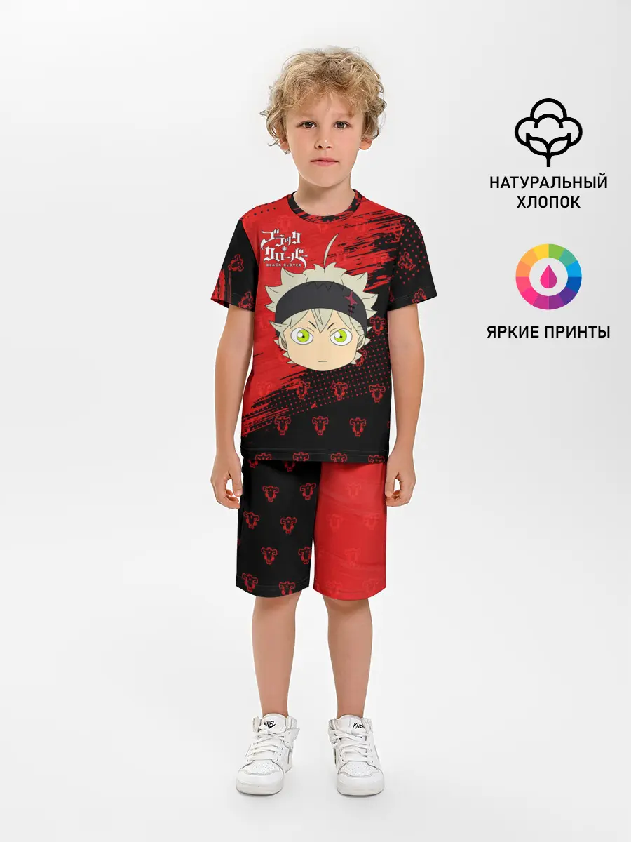 Детская пижама с шортами / Чёрный клевер голова Аста