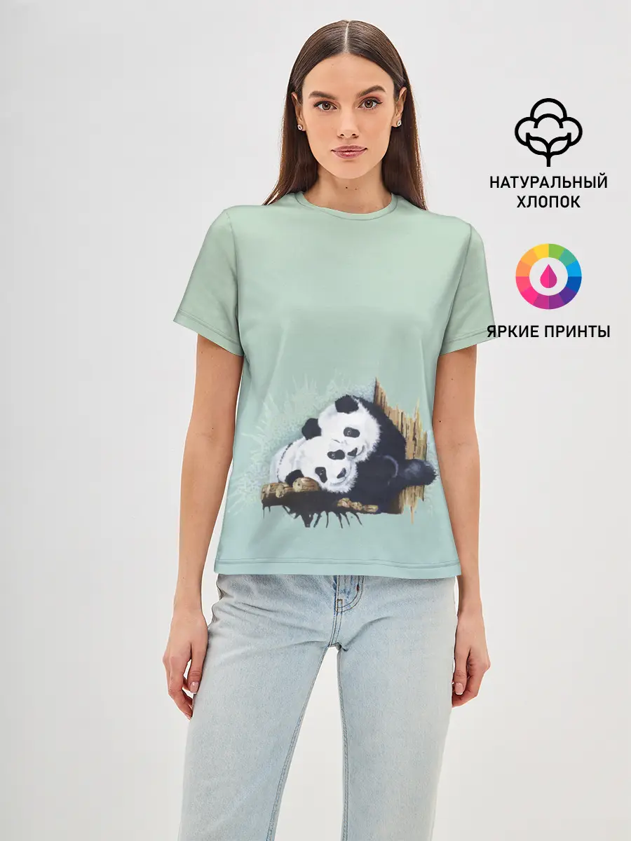 Женская базовая футболка / акварельные панды