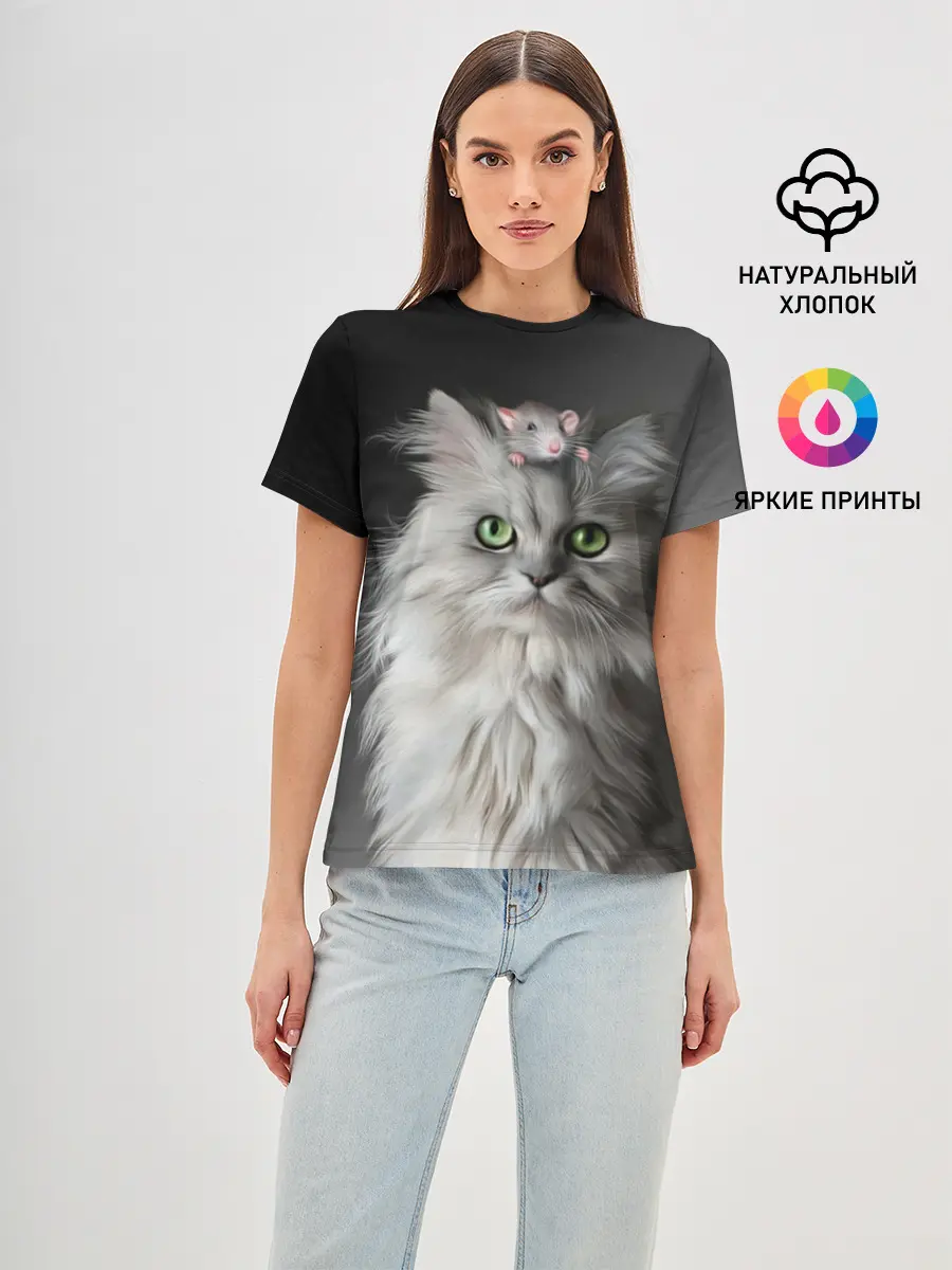 Женская базовая футболка / Кот и мышка