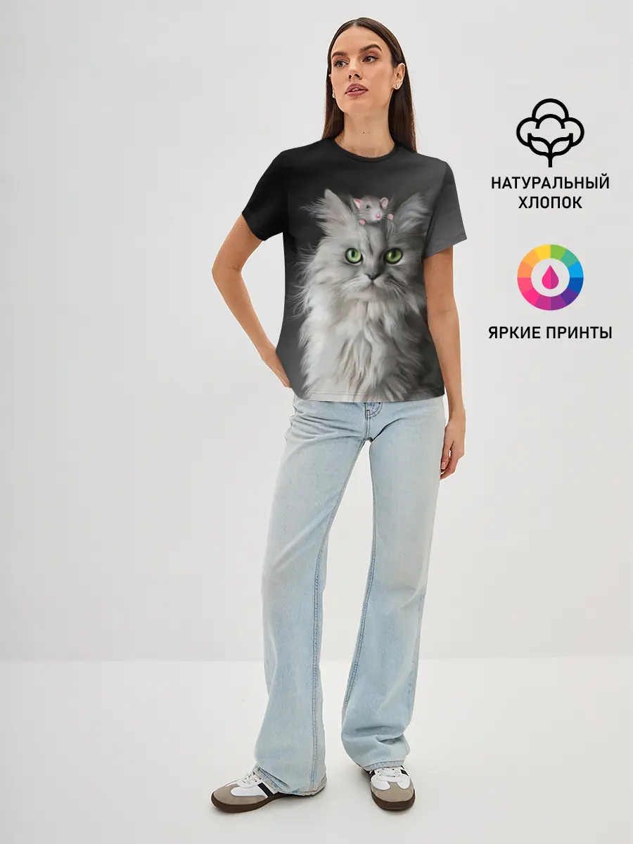 Женская базовая футболка / Кот и мышка