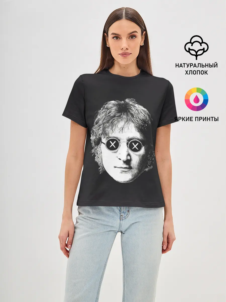 Женская базовая футболка / Ленон в очках