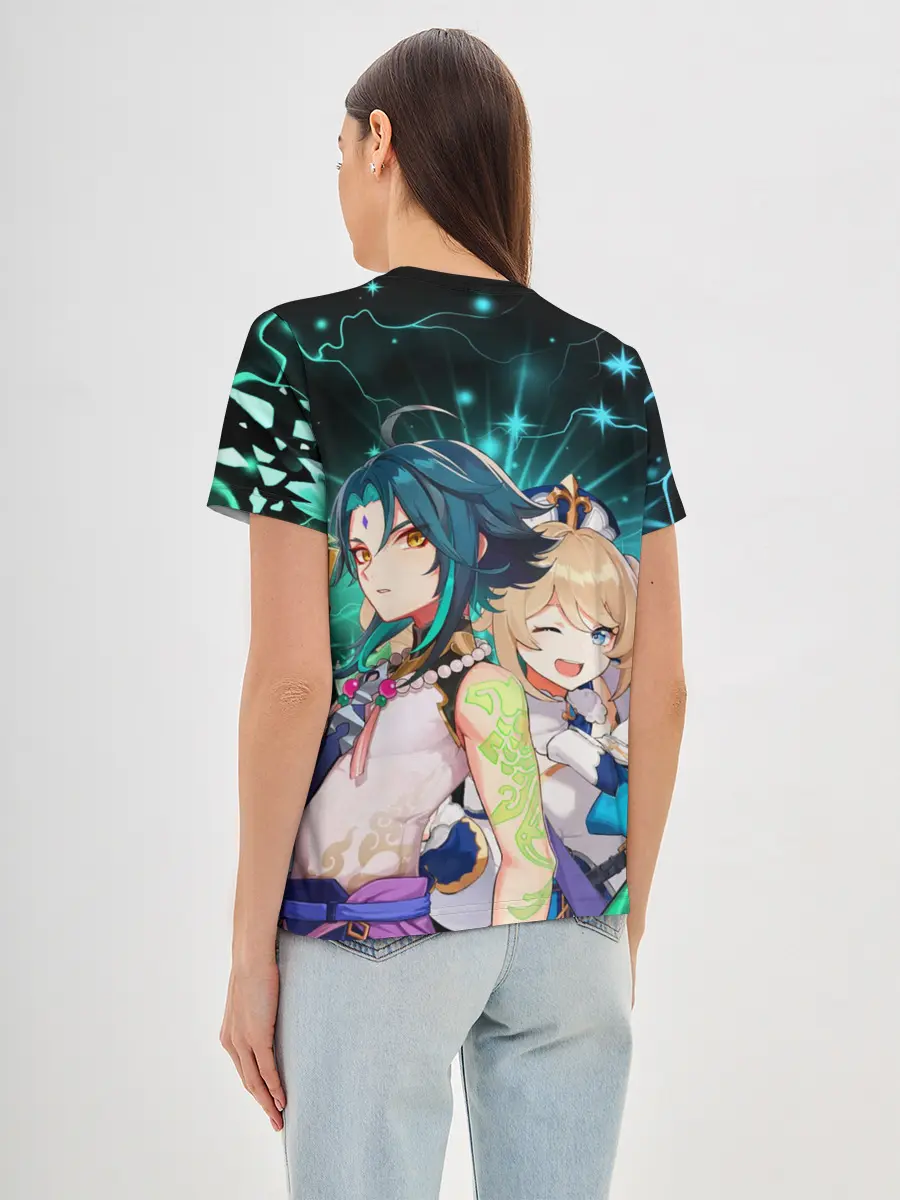 Женская базовая футболка / Сяо и Барбара, Genshin Impact