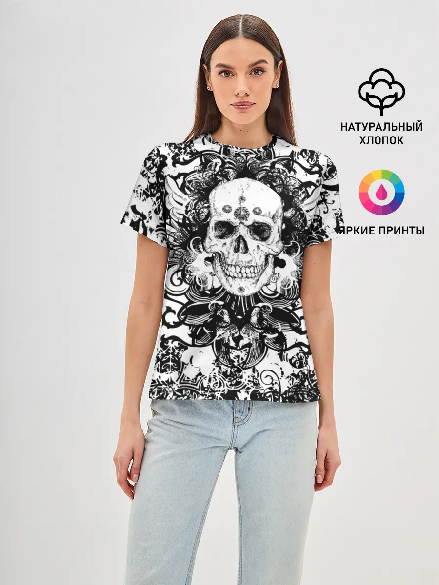 Женская базовая футболка / Grunge Skull