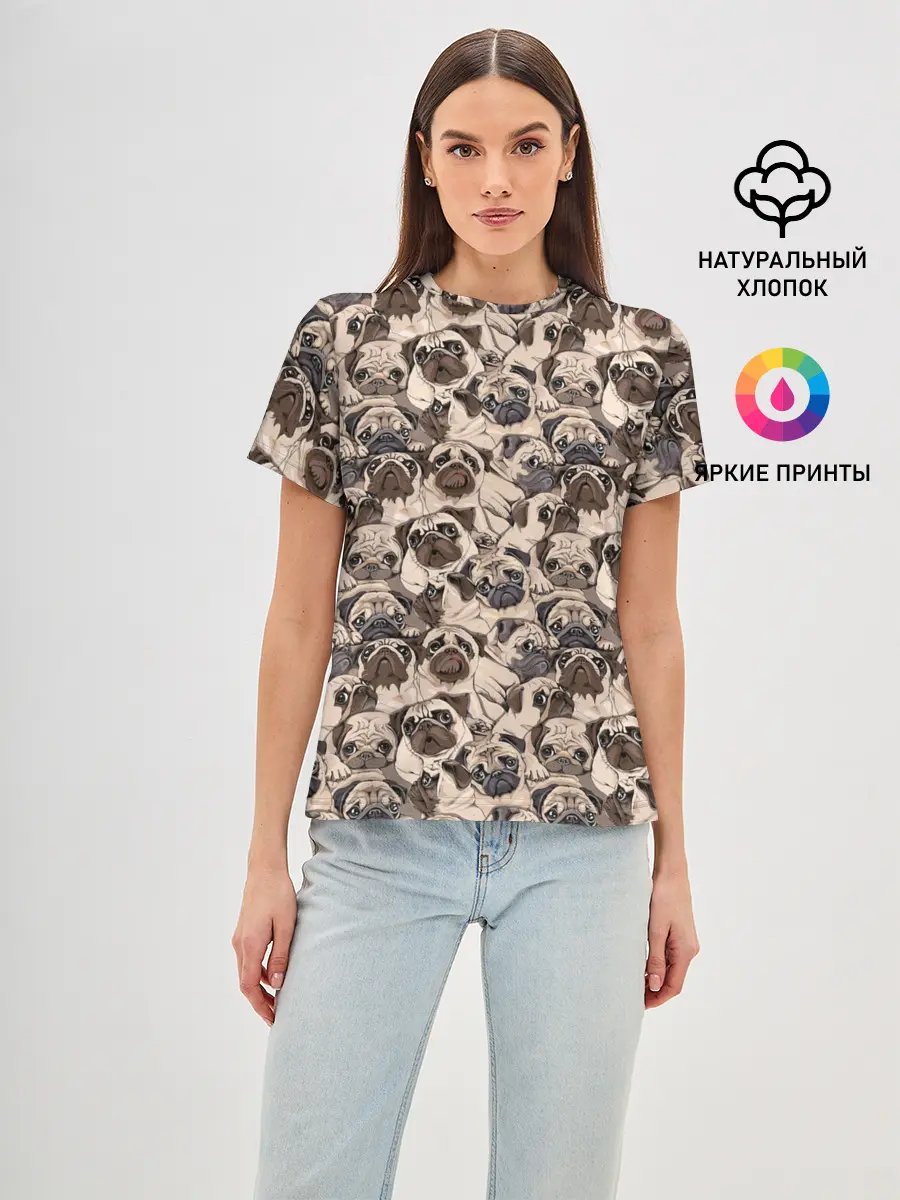 Женская базовая футболка / Мопсы