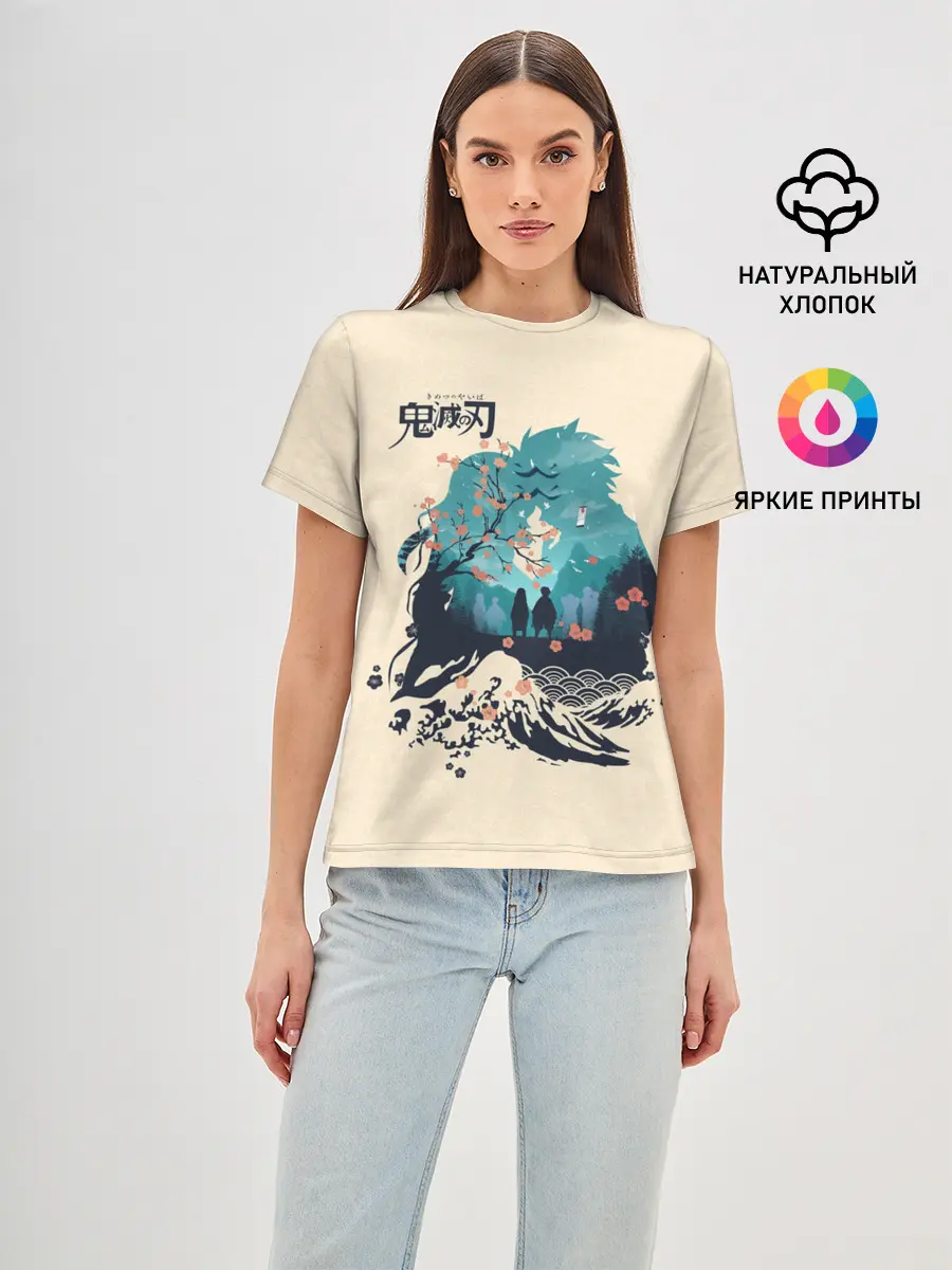 Женская базовая футболка / Танджиро и Незуко Kimetsu no Yaiba