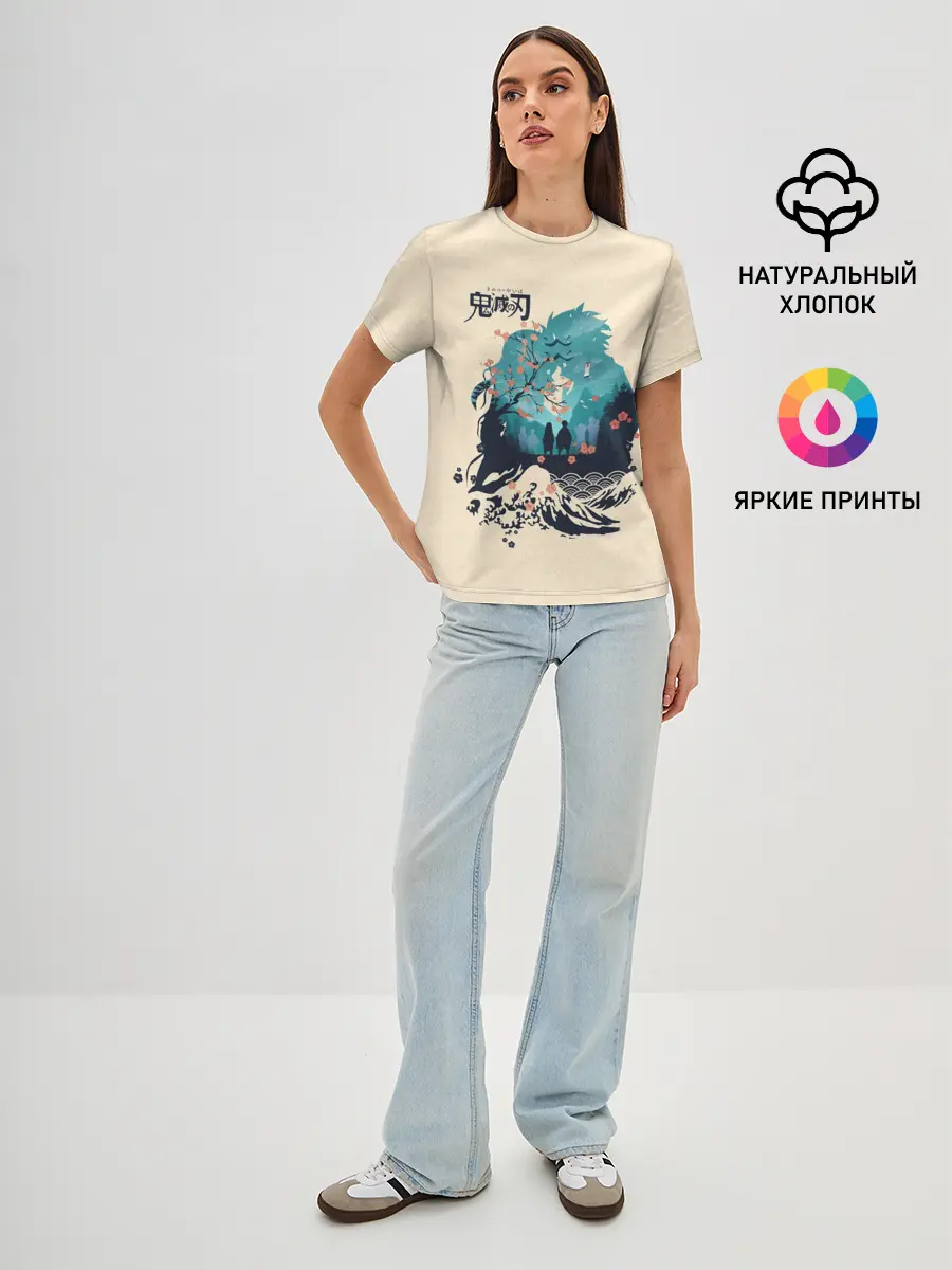 Женская базовая футболка / Танджиро и Незуко Kimetsu no Yaiba