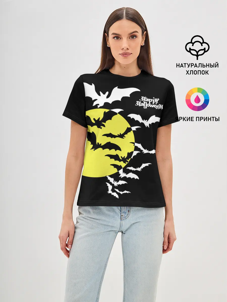 Женская базовая футболка / Летучие мыши на Хэллоуин