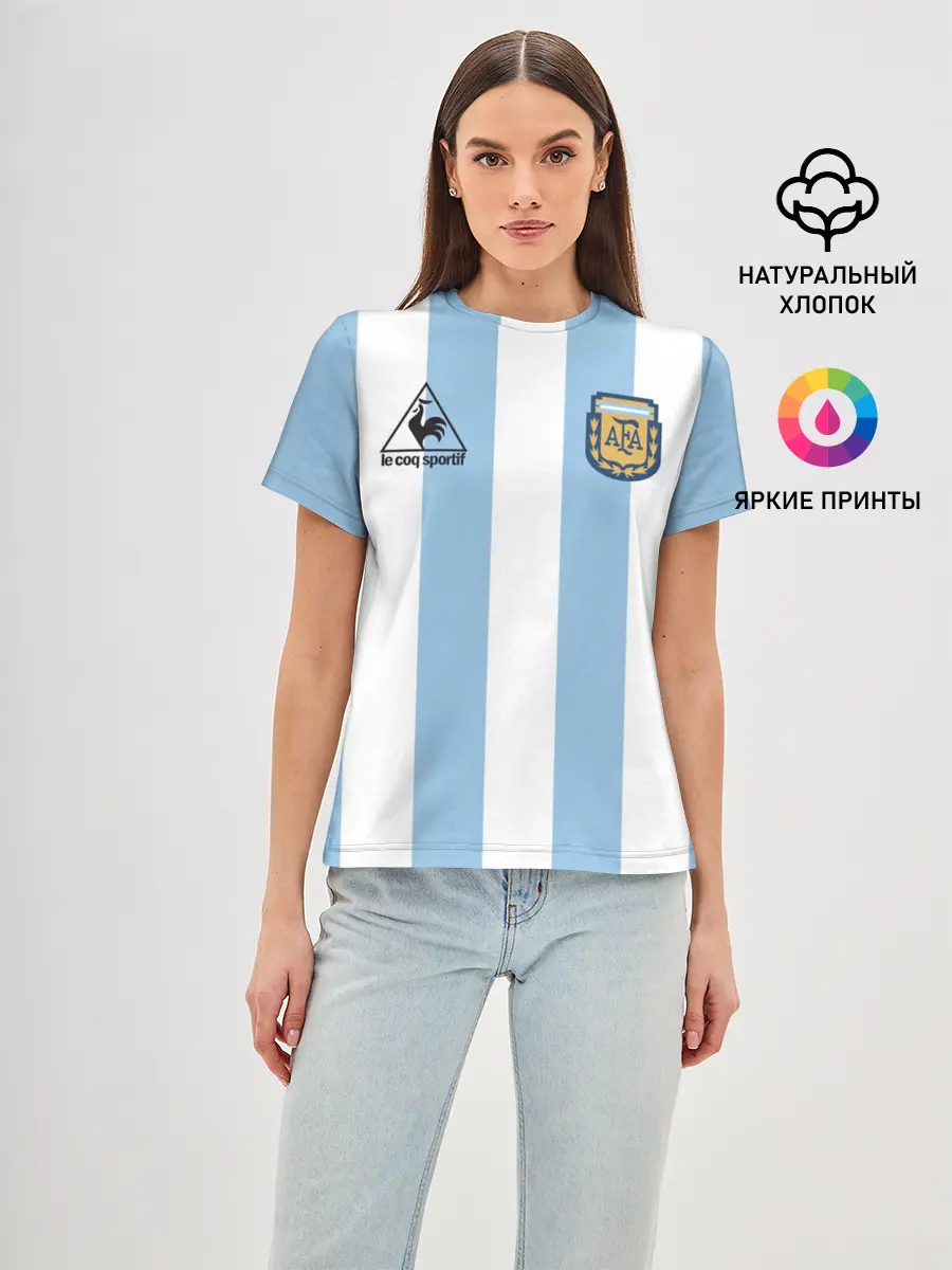 Женская базовая футболка / Марадона Аргентина ретро