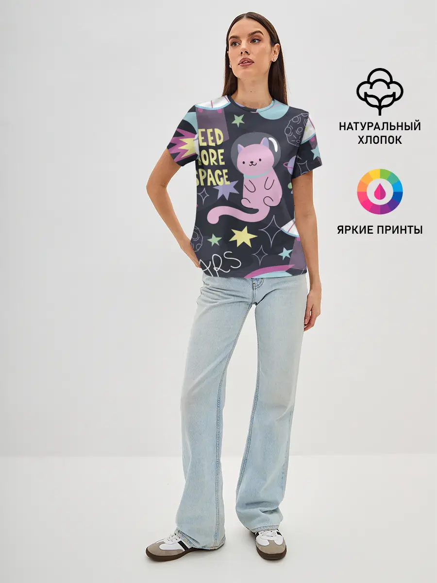Женская базовая футболка / Космический кот
