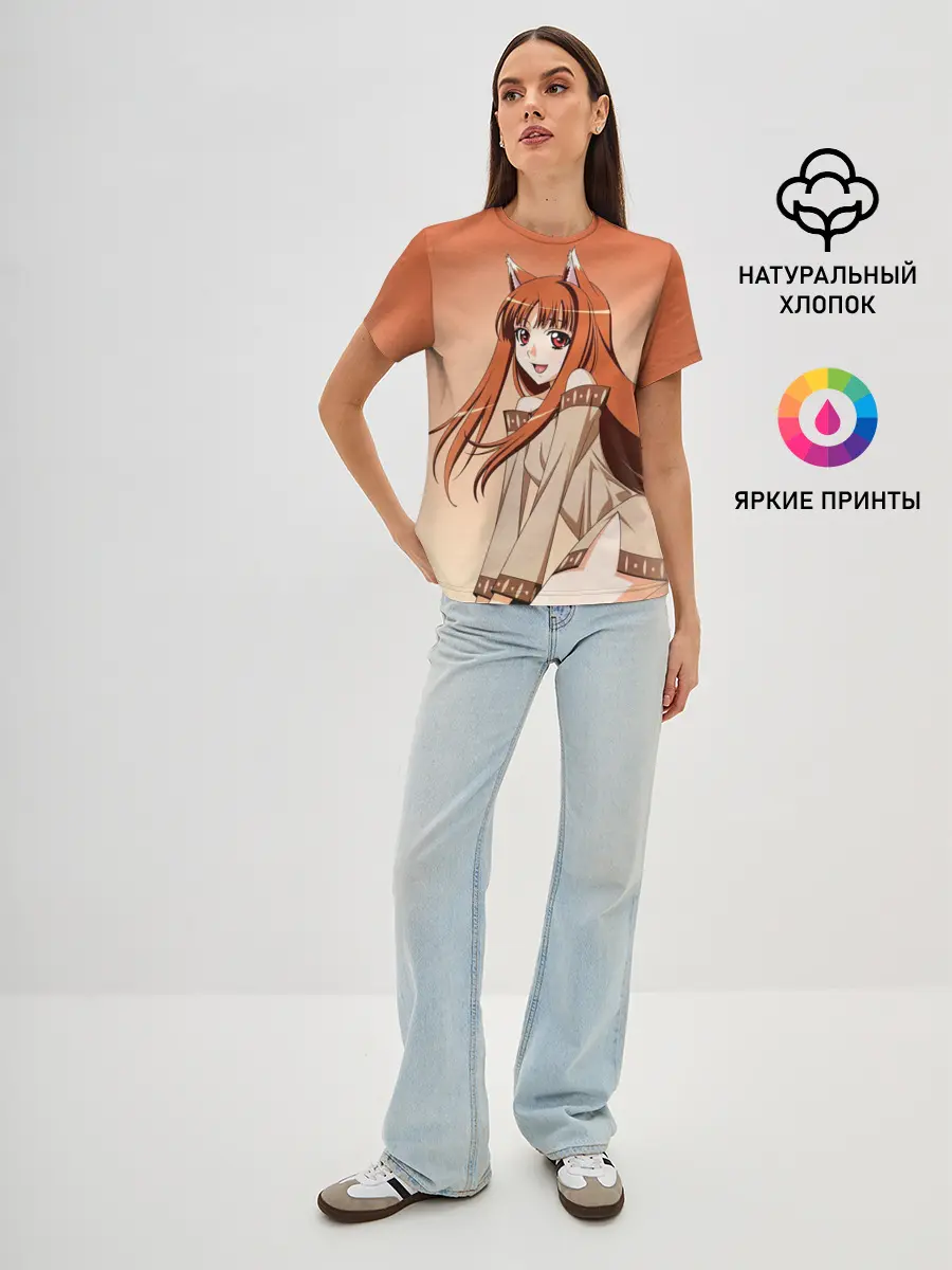 Женская базовая футболка / Милая аниме девочка-оборотень