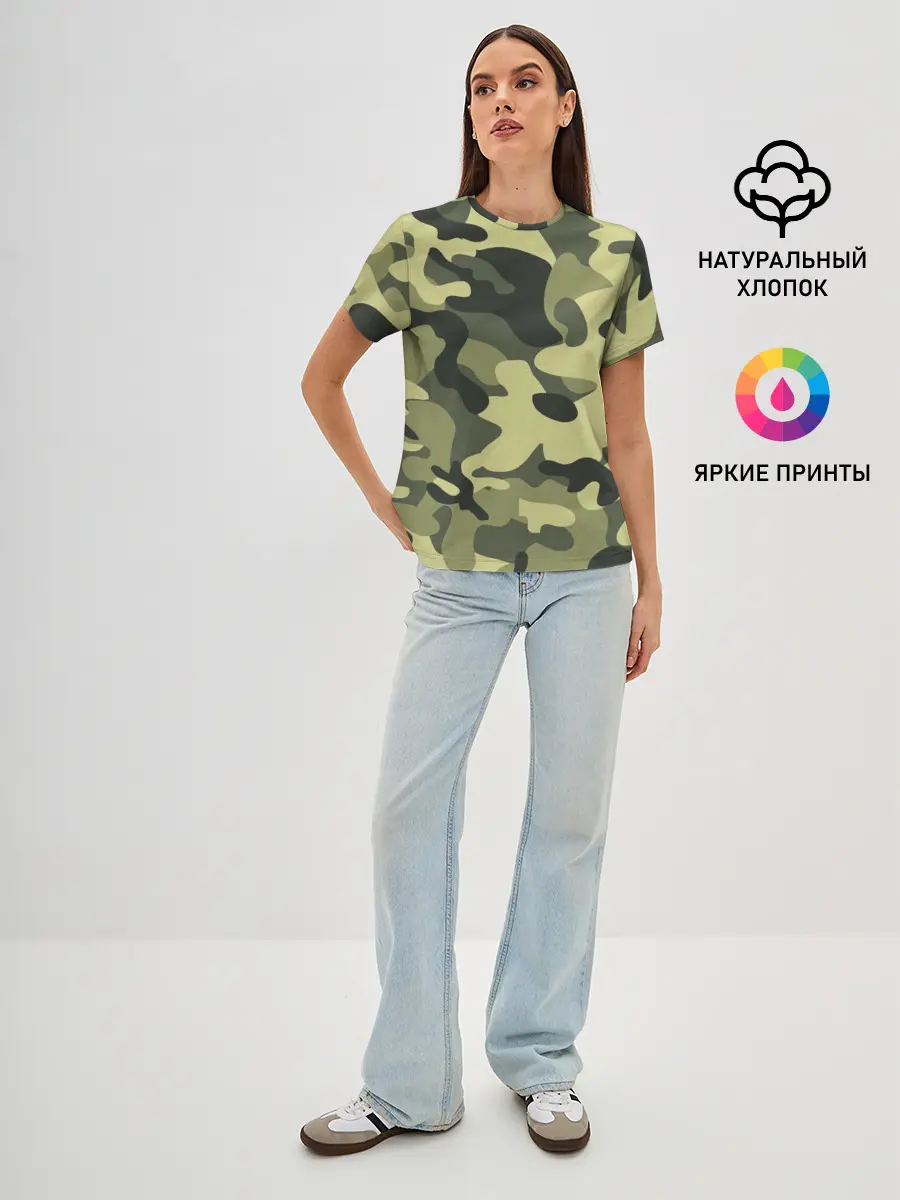 Женская базовая футболка / Камуфляж Хаки