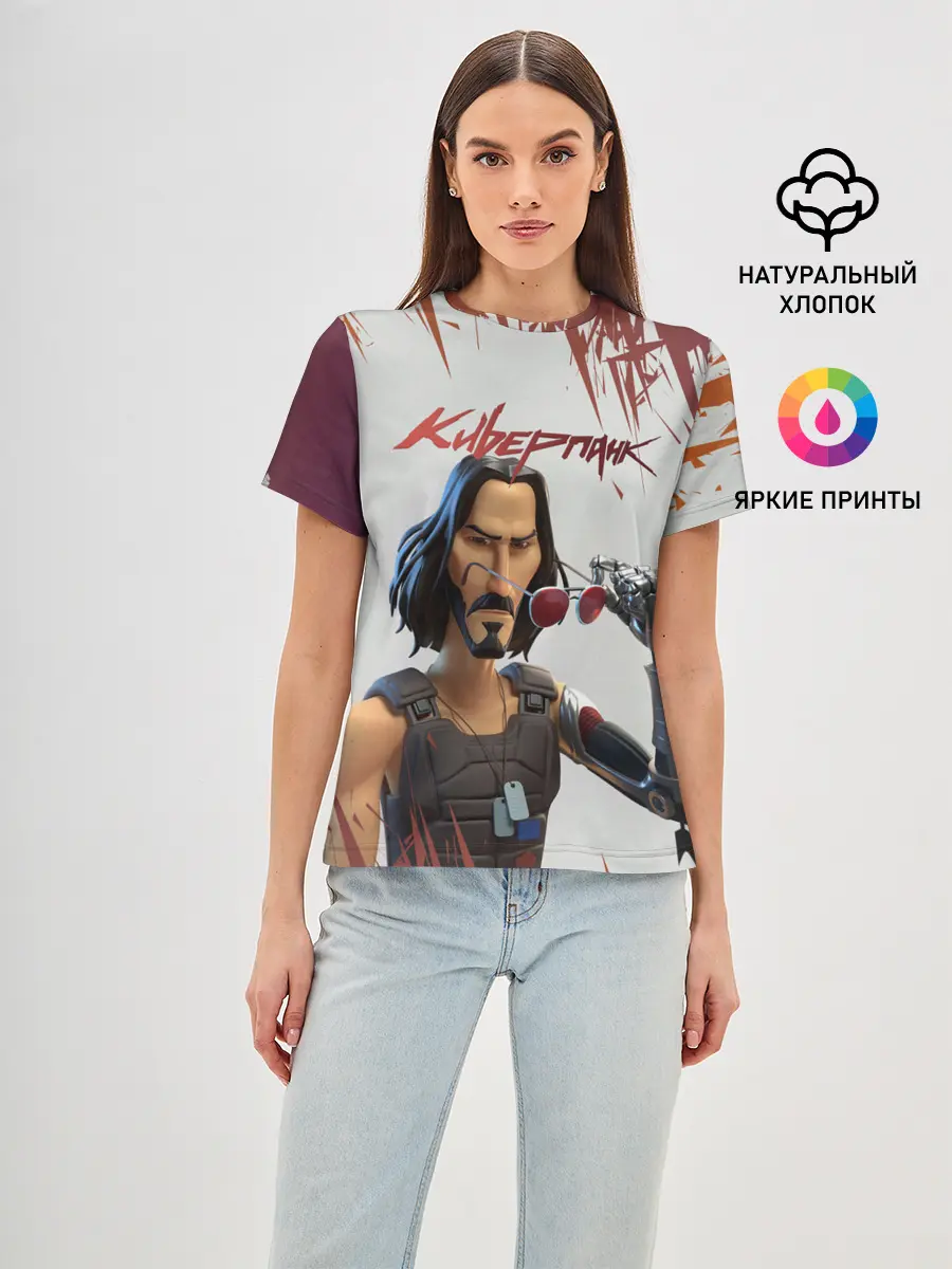 Женская базовая футболка / КИАНУ РИВЗ | КИБЕРПАНК