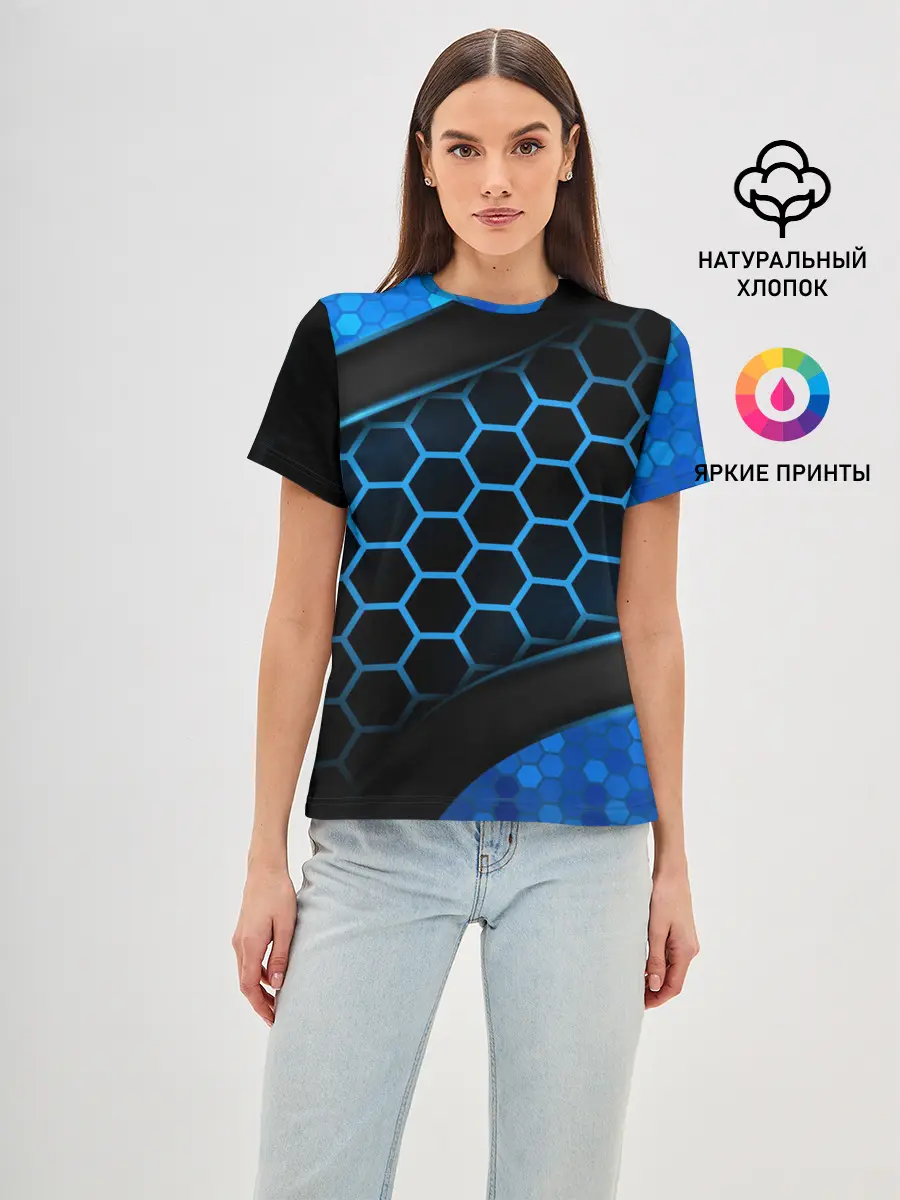 Женская базовая футболка / 3D luxury blue 3Д СОТЫ и плиты