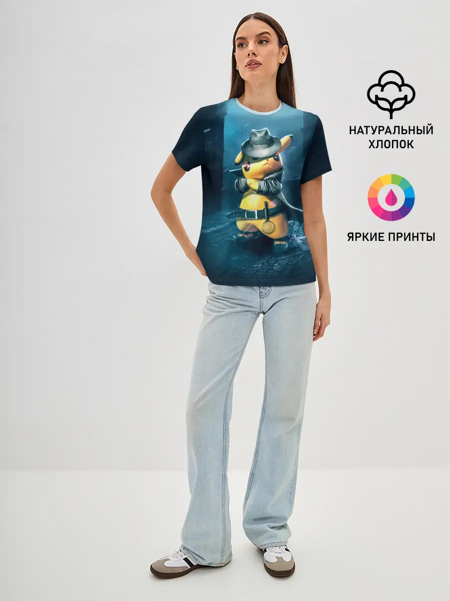 Женская базовая футболка / Пикачу Холмс