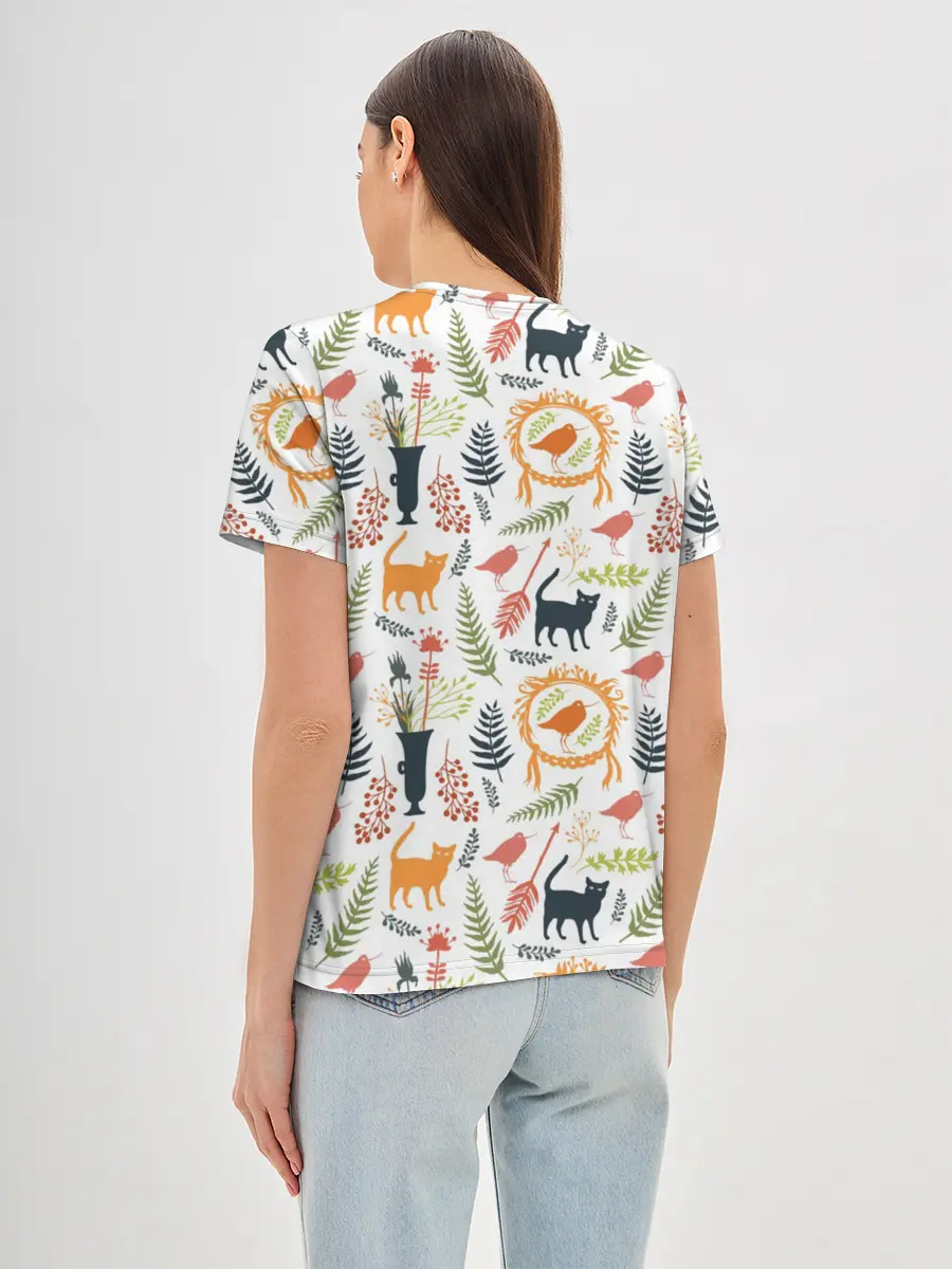 Женская базовая футболка / О кошках и птичках