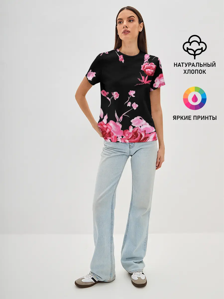 Женская базовая футболка / Яркие розы