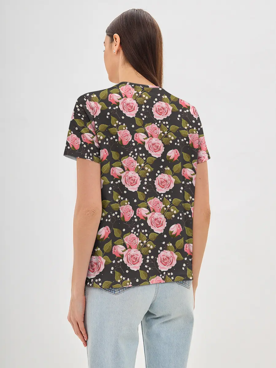 Женская базовая футболка / Яркие розовые розы