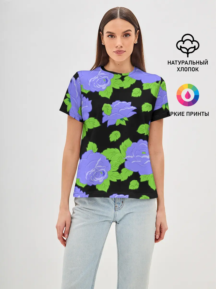 Женская базовая футболка / Синие розы