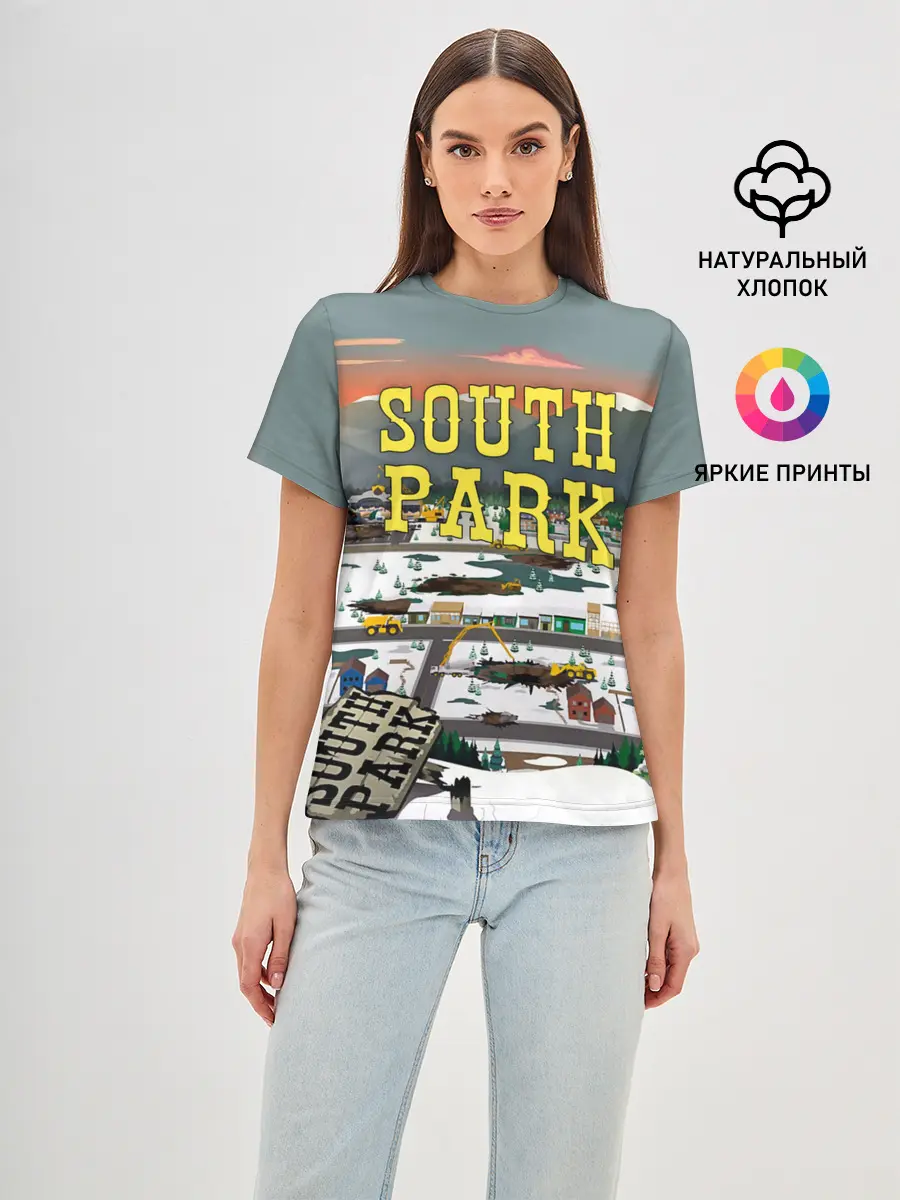 Женская базовая футболка / Южный Парк разрушенный город