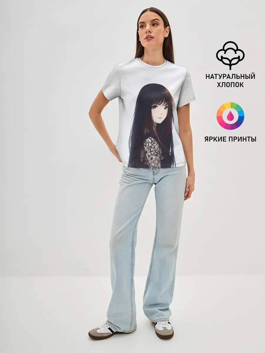 Женская базовая футболка / Красивая аниме девушка