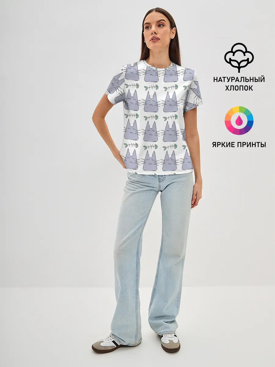 Женская базовая футболка / Кот каваий