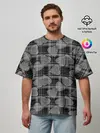 Мужская футболка оверсайз / Черно-серый клетчатый узор